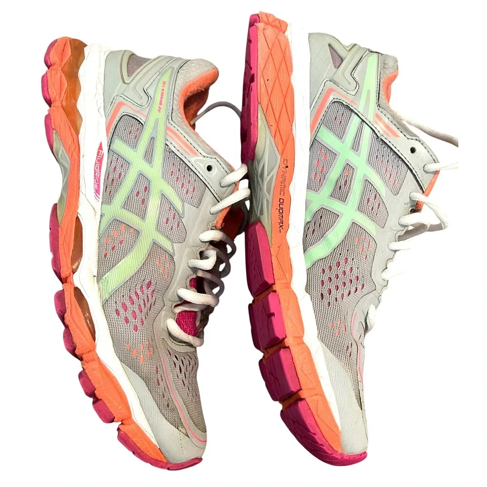 Asics Womens Grey Gel Kayano 22 Size 9 Running Shoes T597N Pink Orange Athletic